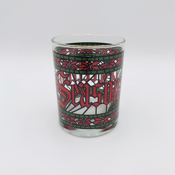 Houze Seasons Greetings Whiskey Old Fashioned Rocks Cocktail Glass Vintage - Picture 1 of 6